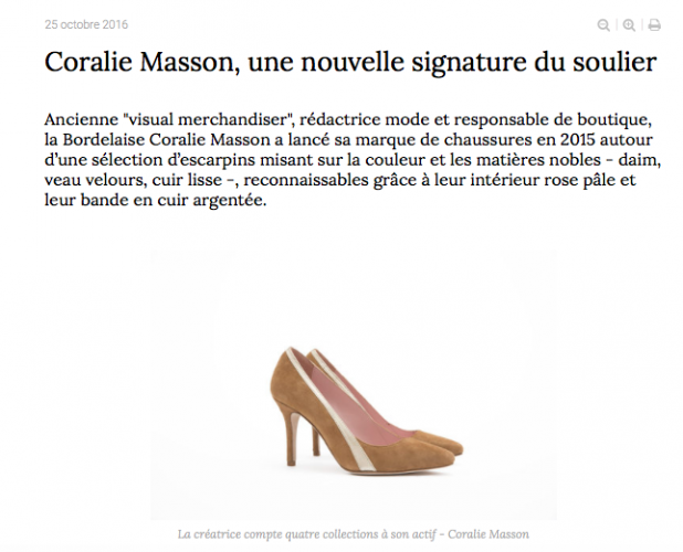 On parle de nous #17: Fashion Network- "Coralie Masson une nouvelle signature du soulier"