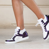 Baskets hautes Maria cuir blanc et violet