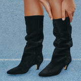 Bottes Billie en croute de cuir noir