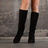Bottes Billie en croute de cuir noir