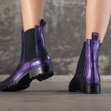 Bottines Chelsea en cuir métallisé violet