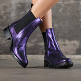 Bottines Chelsea en cuir métallisé violet