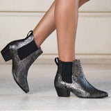 Bottines Bogota en cuir python argenté