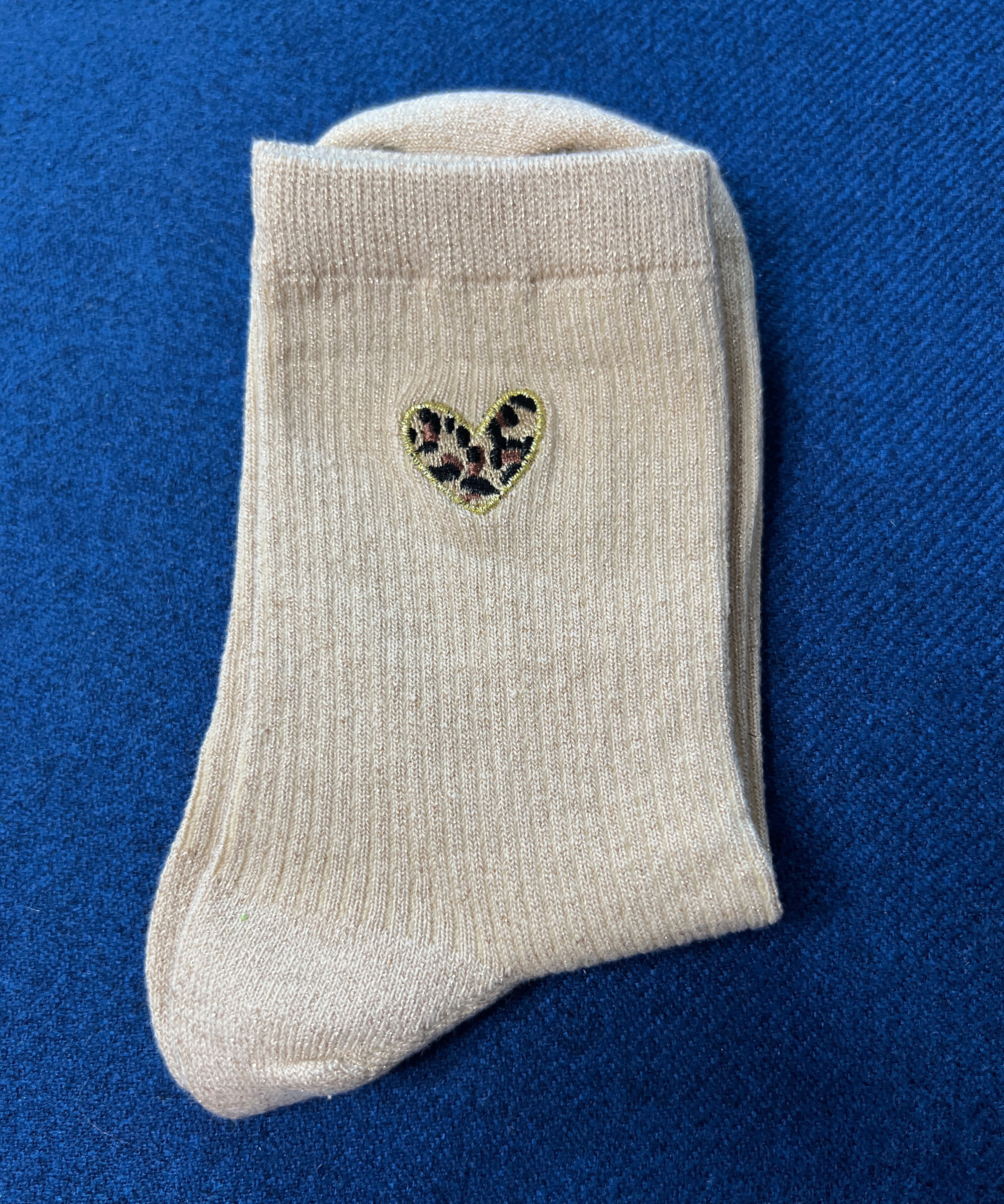 Chaussettes à paillettes coeur léopard