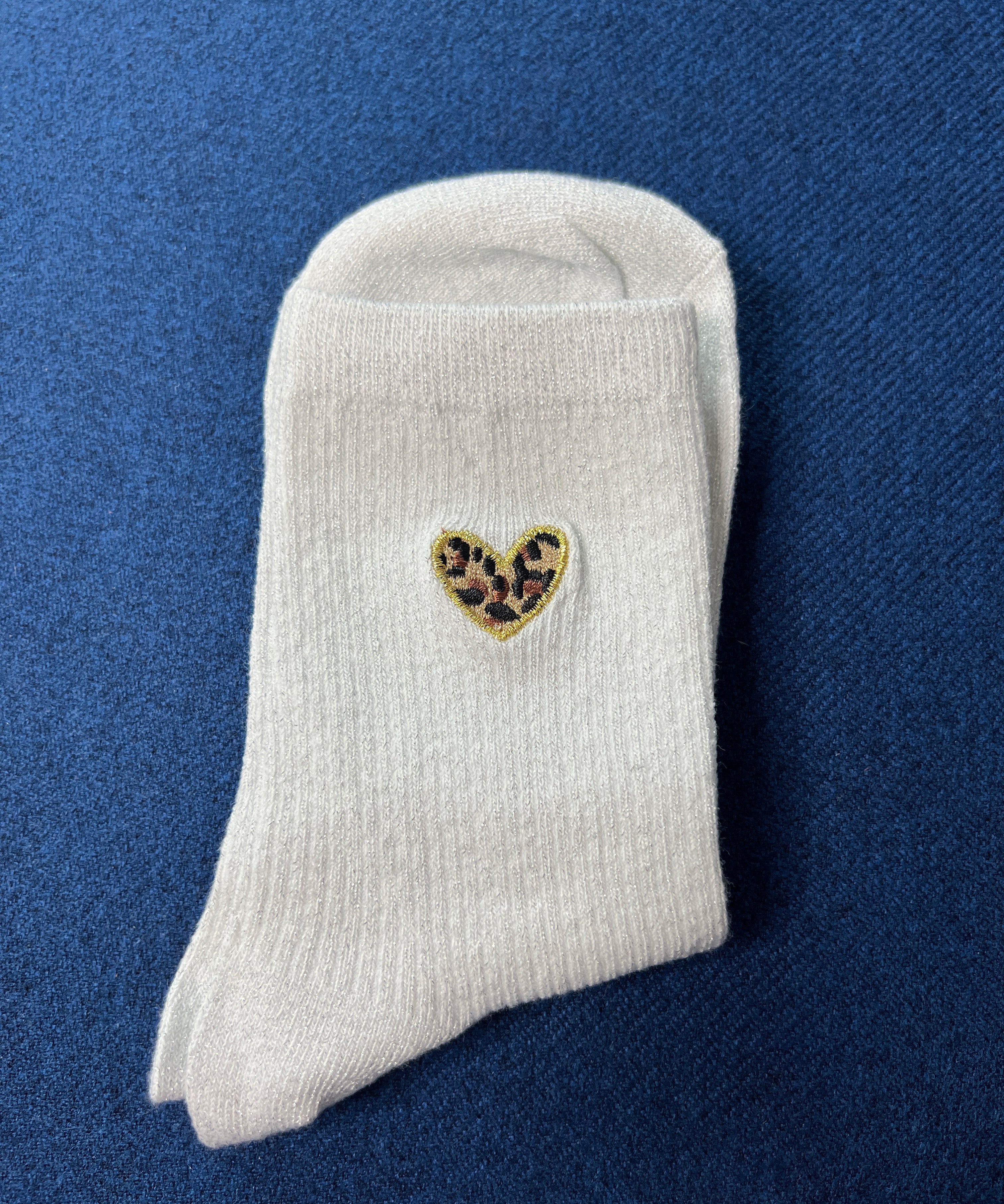 Chaussettes à paillettes coeur léopard