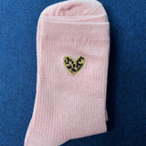 Chaussettes à paillettes coeur léopard