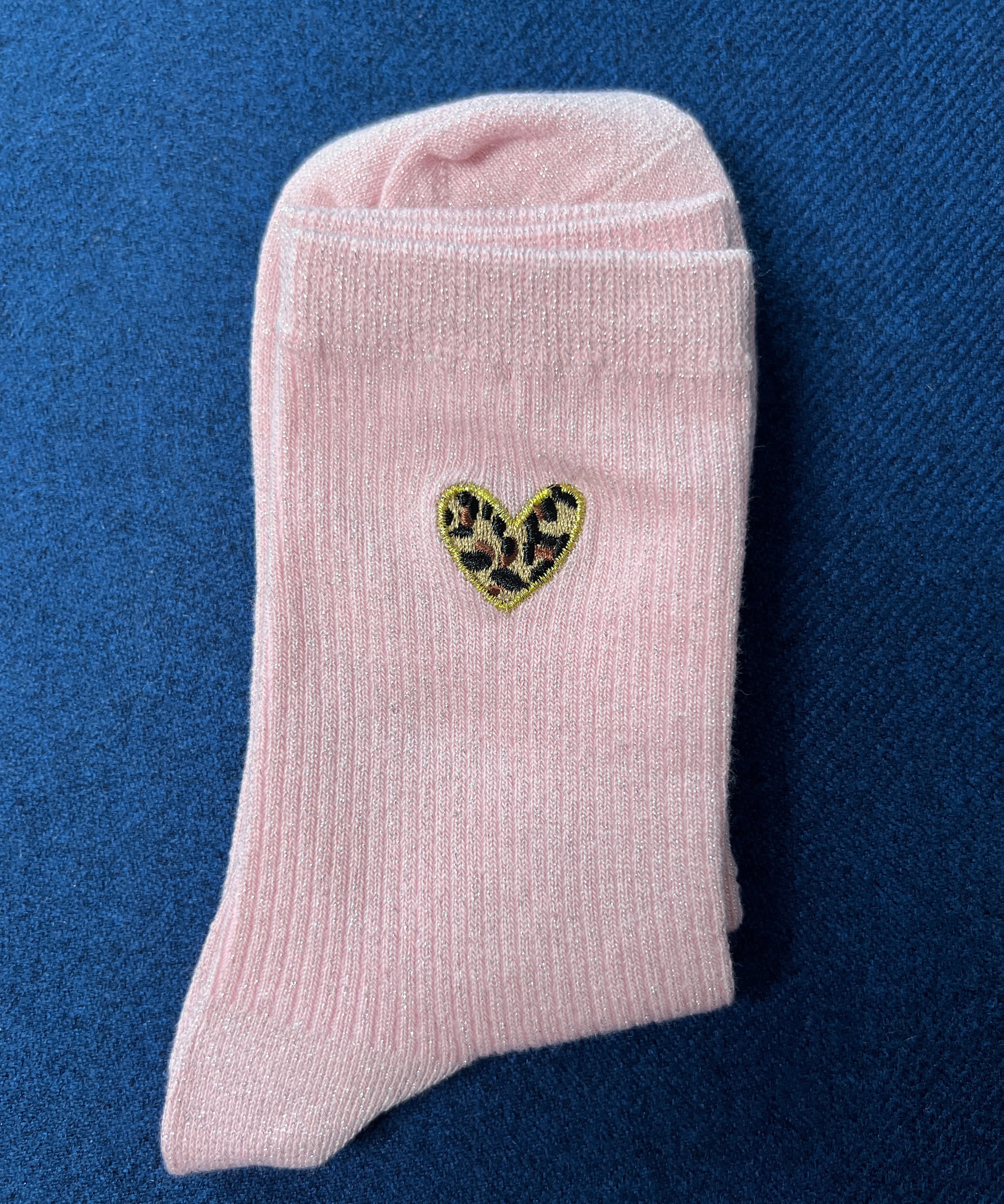 Chaussettes à paillettes coeur léopard