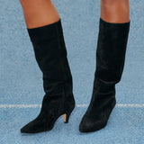 Bottes Billie en croute de cuir noir