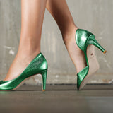 Escarpins Hortense en cuir vert métallisé