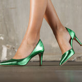 Escarpins Hortense en cuir vert métallisé