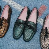 Mocassins Balboa cuir zébré vert