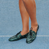 Mocassins Balboa cuir zébré vert
