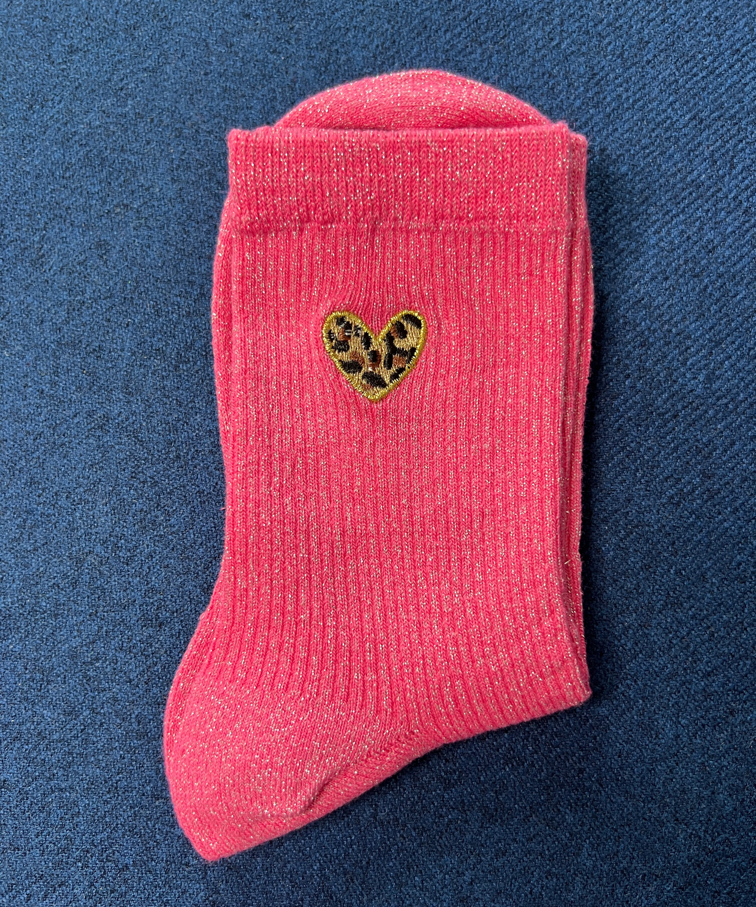 Chaussettes à paillettes coeur léopard