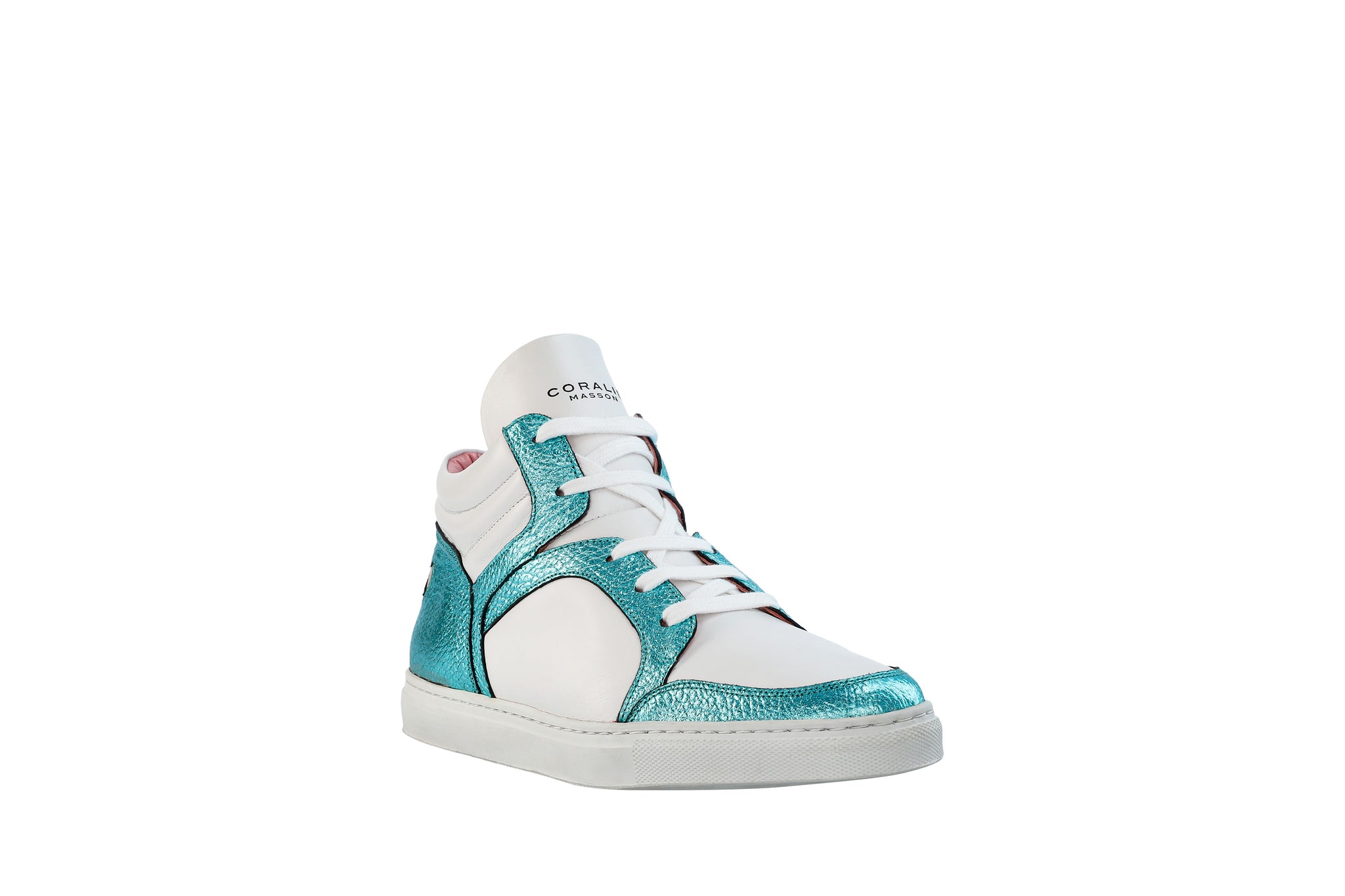 Baskets montantes blanches de createur pour femme Sneackers Maria Coralie Masson