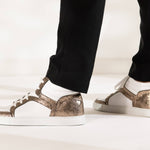 Baskets montantes Maria cuir blanc et doré - Coralie Masson créatrice française de chaussures 