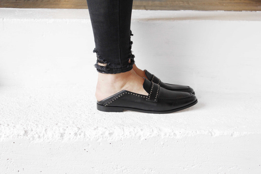 Mocassins JC Noir clous argent - Coralie Masson créatrice française de chaussures 