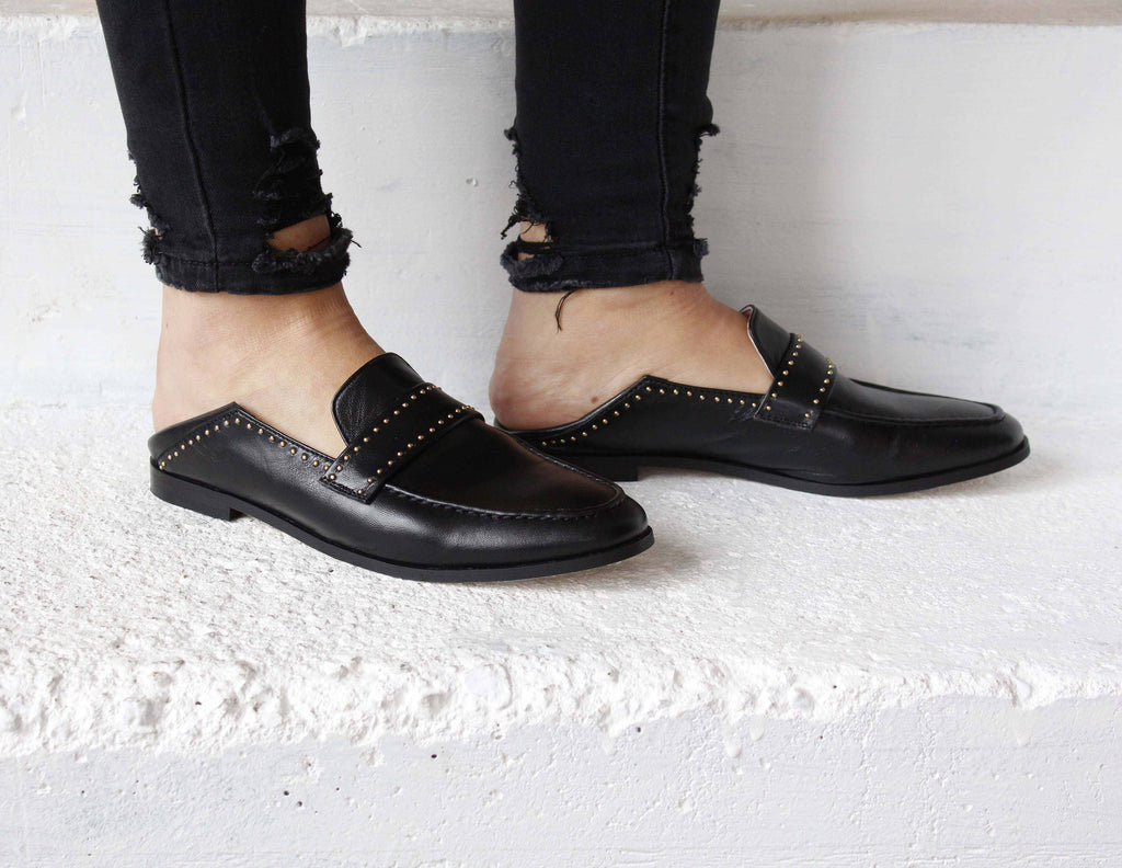 Mocassins JC Noir clous or - Coralie Masson créatrice française de chaussures 