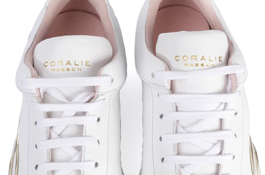 Baskets Sonia blanc et doré - Coralie Masson créatrice française de chaussures 
