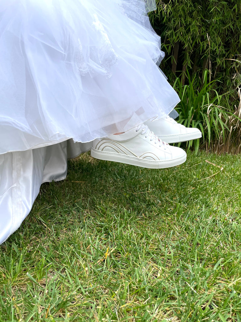 Baskets Sonia blanc et doré - Coralie Masson créatrice française de chaussures 