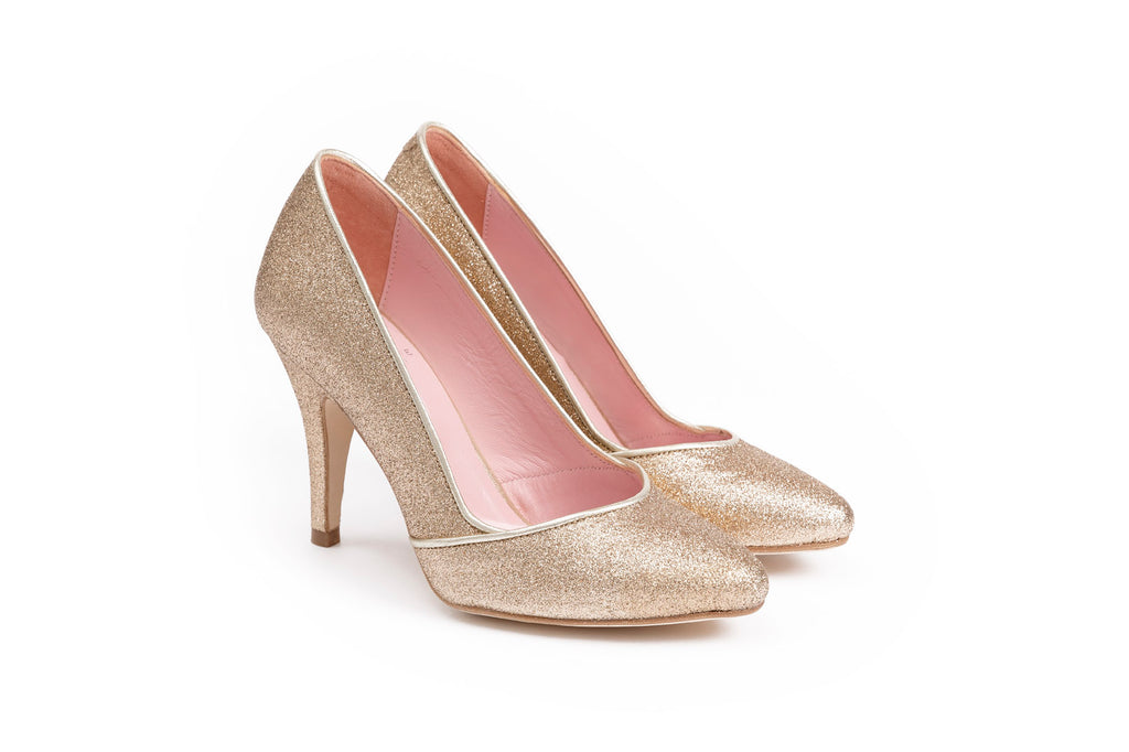 Escarpins Coco glitter fin champagne - Coralie Masson créatrice française de chaussures 