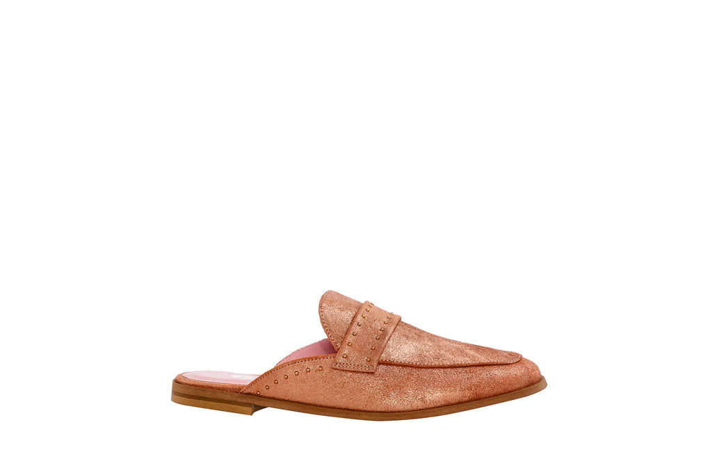 Mules Lucifer en cuir irisé rose gold - Coralie Masson créatrice française de chaussures 
