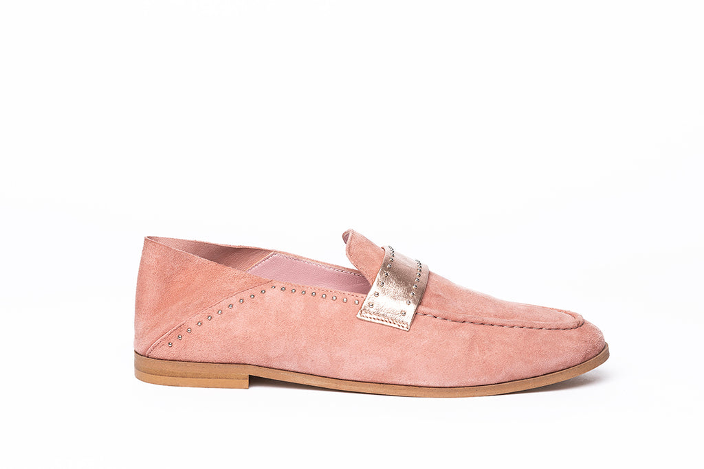 Mocassins JC rose poudré et rose gold - Coralie Masson créatrice française de chaussures 
