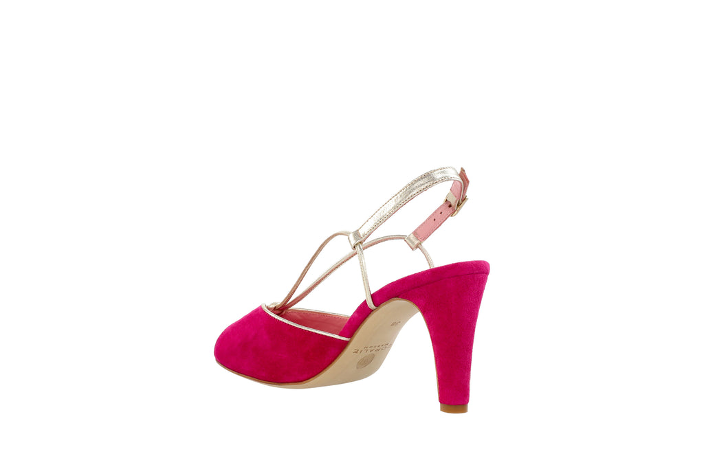 Sandales Lolotte rose fuchsia & or - Coralie Masson créatrice française de chaussures 