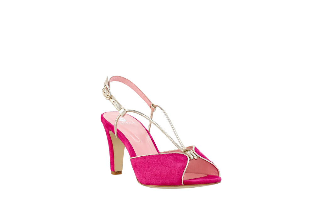 Sandales Lolotte rose fuchsia & or - Coralie Masson créatrice française de chaussures 