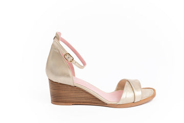 Sandales Nubia à talon compensées cuir  doré - Coralie Masson créatrice française de chaussures 
