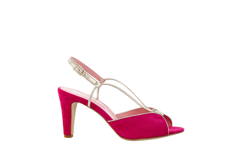 Sandales Lolotte rose fuchsia & or - Coralie Masson créatrice française de chaussures 