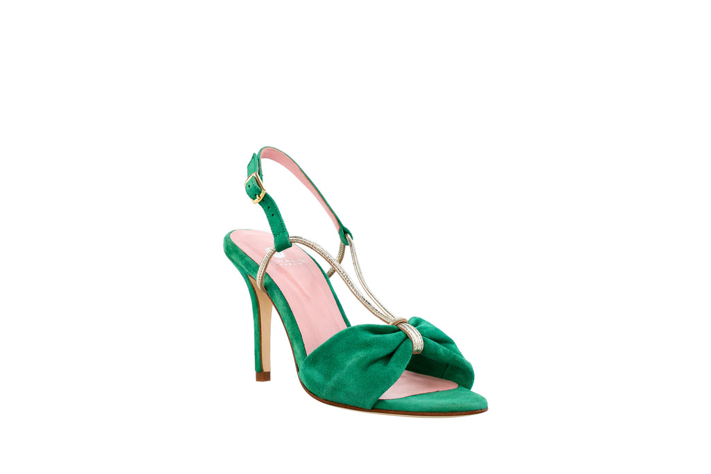 Sandales Jane vert et cuir doré - Coralie Masson créatrice française de chaussures 