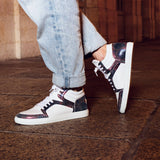 Baskets hautes Maria cuir blanc et python rose irisé